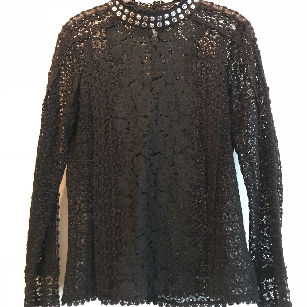 Rebecca Taylor Lace Studded Neck Top—size 8